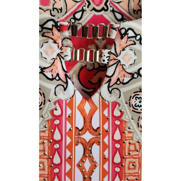 JM Collection Women's 2X Blouse Tunic Scoop Neck Flowing Sleeves Gold Bling EUC - Picture 3 of 6